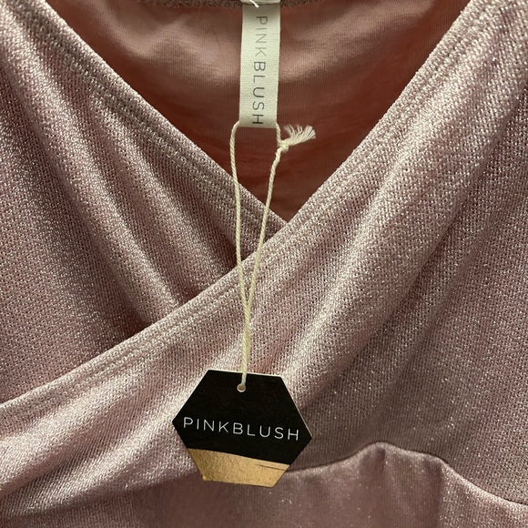 PinkBlush Pink Metallic Long Sleeve Wrap Maternity Photoshoot Gown/Dress - Picture 5 of 6